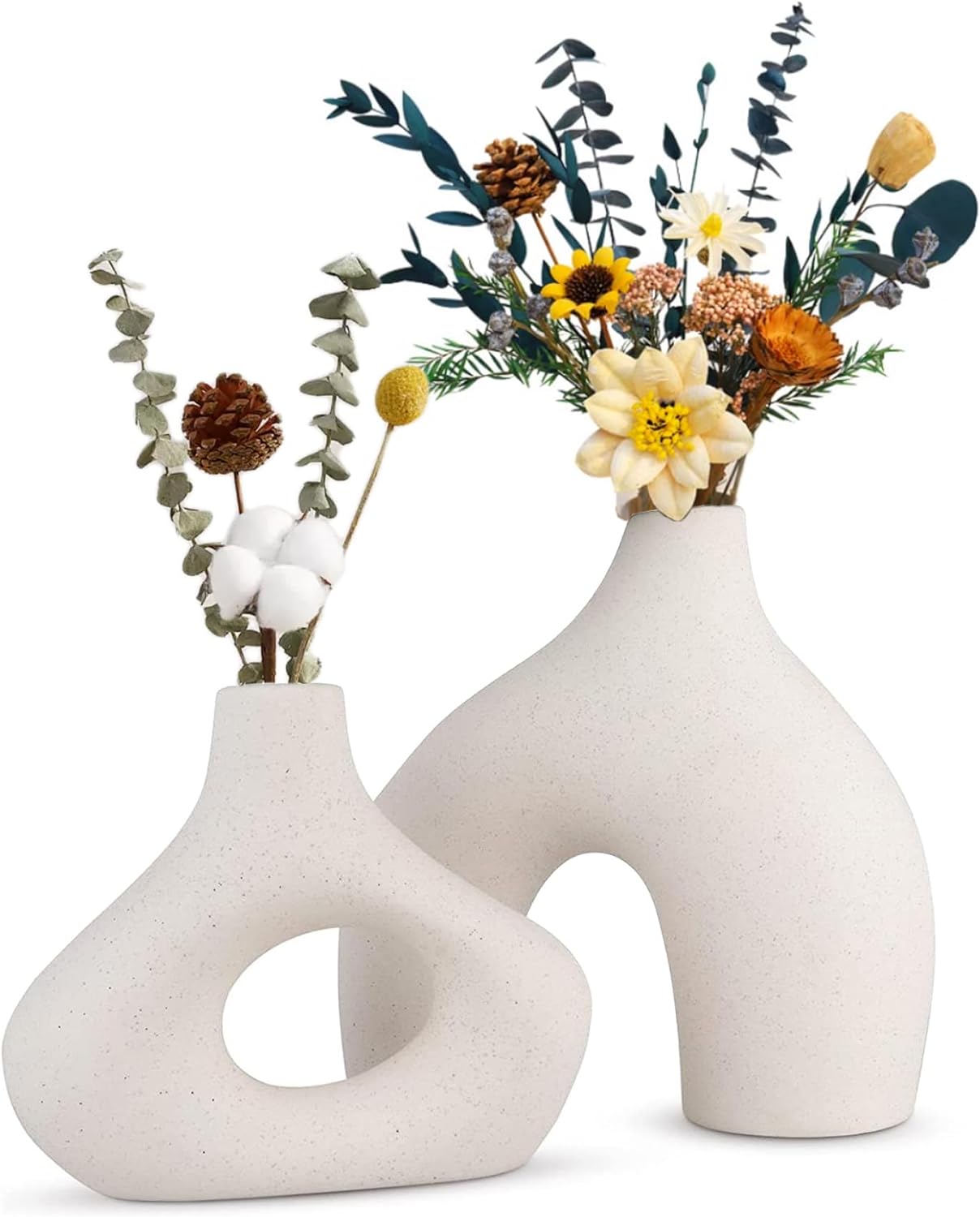 Ceramic Set of 2 Modern White Vases for Home D�cor