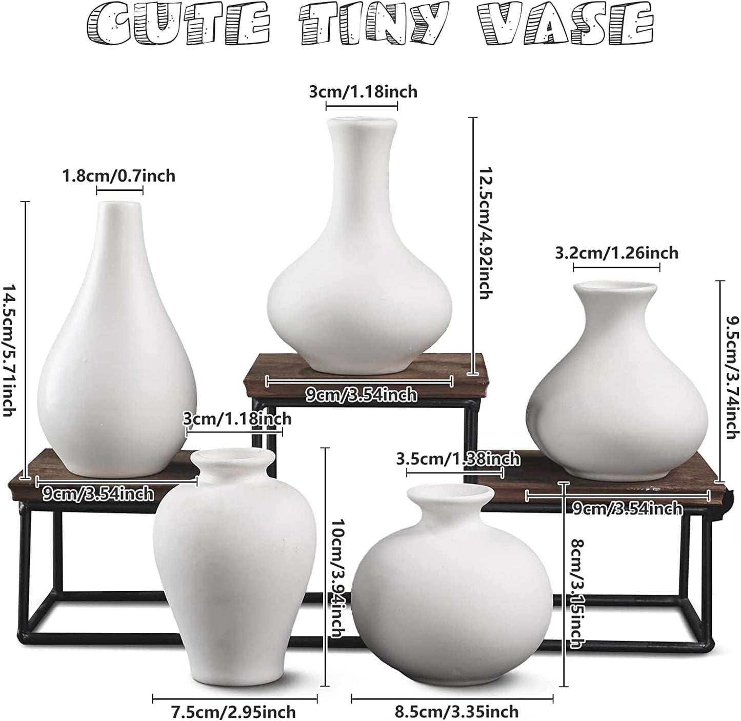 Ceramic Set of 5 White Vases for Home D�cor