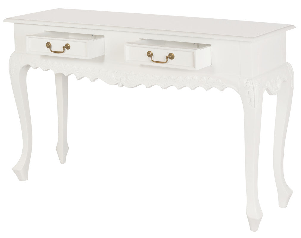 Seine 2 Drawer Carved Sofa Table (White)